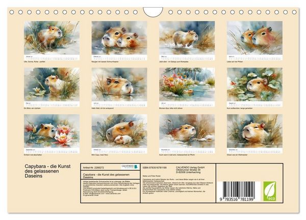 Produktbild: Capybara - die Kunst des gelassenen Daseins (Wandkalender 2027 DIN A4 quer), CALVENDO Monatskalender