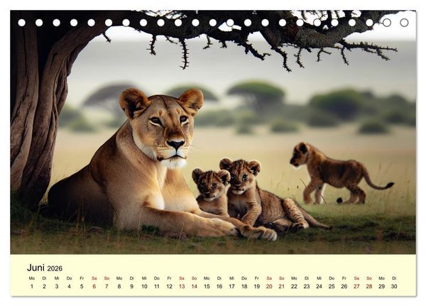 Produktbild: Majest&auml;tische L&ouml;wen - Die Herrscher der Wildnis (Tischkalender 2026 DIN A5 quer), CALVENDO Monatskalender