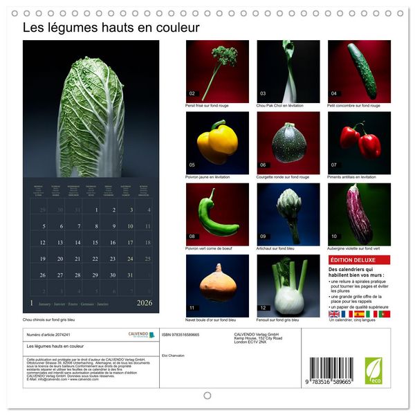 Produktbild: Les l&eacute;gumes hauts en couleur (Calendrier mural carr&eacute; 2026 30x30 cm) Calendrier double avec une page pour vos prises de notes
