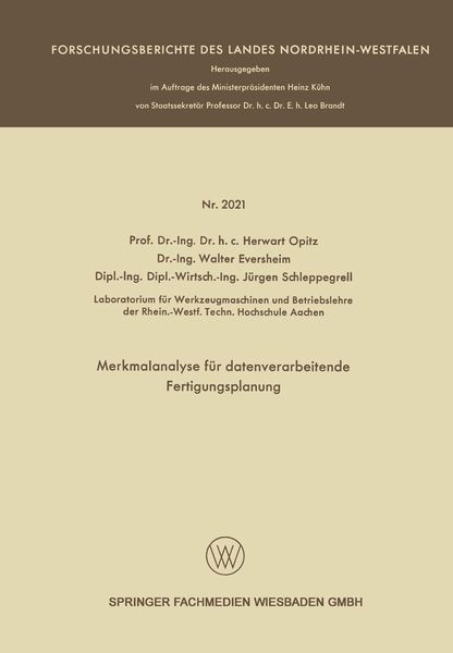 Produktbild: Merkmalanalyse f&uuml;r datenverarbeitende Fertigungsplanung
