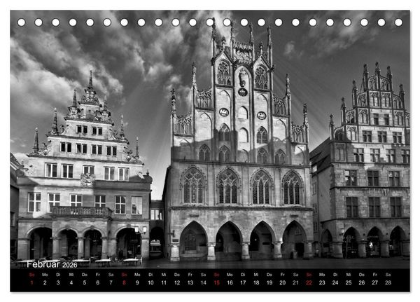 Produktbild: M&uuml;nster in schwarz-wei&szlig; gesehen (Tischkalender 2026 DIN A5 quer), CALVENDO Monatskalender