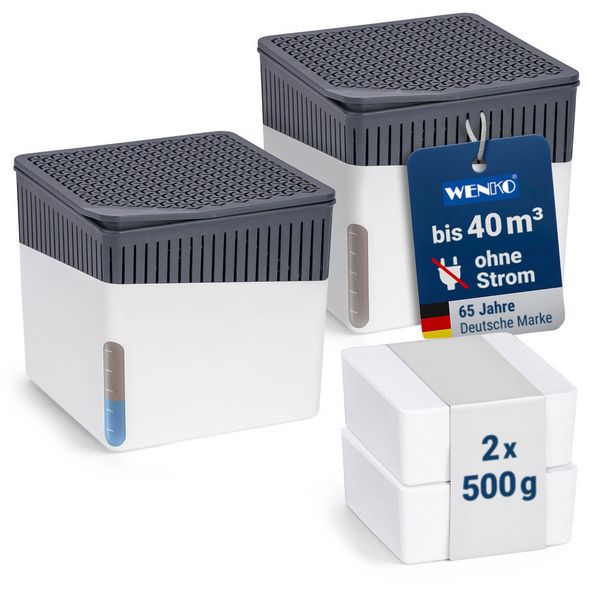 Produktbild: Raumentfeuchter Mod. Cube Wei&szlig; 500 g, 2er Set, beugt Schimmel und Ger&uuml;chen vor