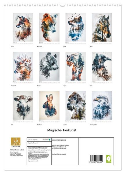 Produktbild: Magische Tierkunst (hochwertiger Premium Wandkalender 2026 DIN A2 hoch), Kunstdruck in Hochglanz