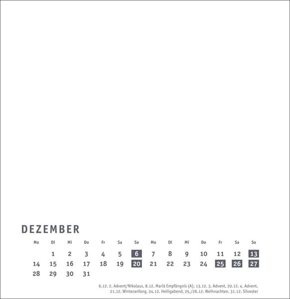 Produktbild: Premium-Bastelkalender weiß groß 2026