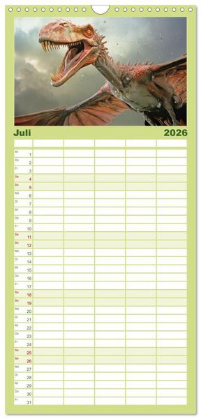 Produktbild: Familienplaner 2026 - Urzeittiere - KI-Fantasiebilder mit 5 Spalten (Wandkalender, 21 x 45 cm) CALVENDO
