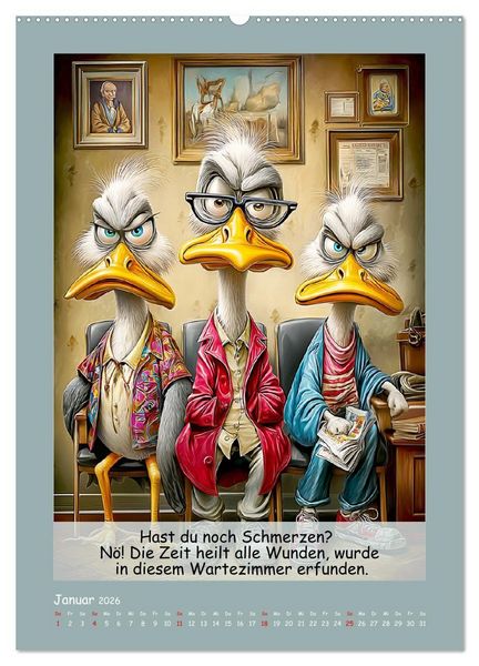 Produktbild: Echte Fieslinge. Gefiederklan im &Uuml;berlebensmodus (Wandkalender 2026 DIN A2 hoch), CALVENDO Monatskalender