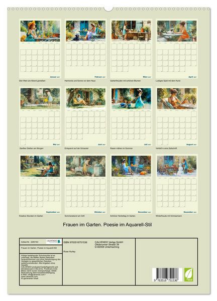 Produktbild: Frauen im Garten. Poesie im Aquarell-Stil (hochwertiger Premium Wandkalender 2027 DIN A2 hoch), Kunstdruck in Hochglanz