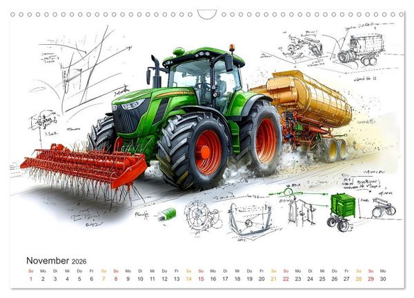 Produktbild: Traktoren - Design und Power Studien in Gr&uuml;n (Wandkalender 2026 DIN A3 quer), CALVENDO Monatskalender