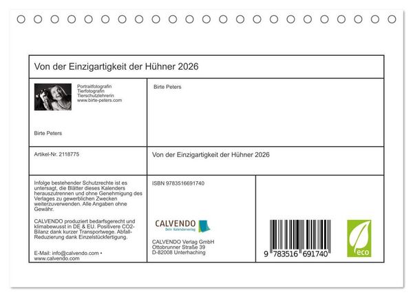 Produktbild: Von der Einzigartigkeit der H&uuml;hner 2026 (Tischkalender 2026 DIN A5 quer), CALVENDO Monatskalender