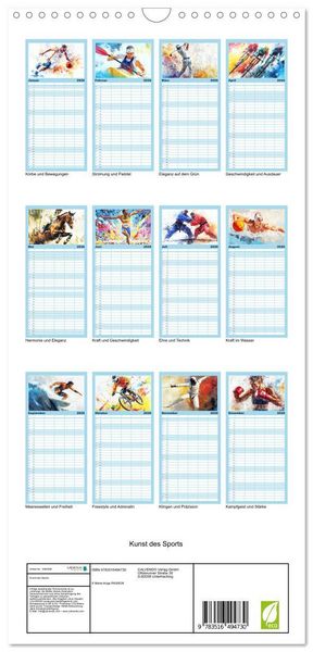 Produktbild: Familienplaner 2026 - Kunst des Sports mit 5 Spalten (Wandkalender, 21 x 45 cm) CALVENDO