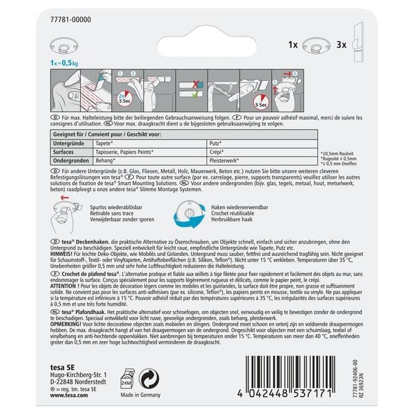 Produktbild: TESA&reg; Powerstrips&reg; Deckenhaken Tapete & Putz, weiss rund