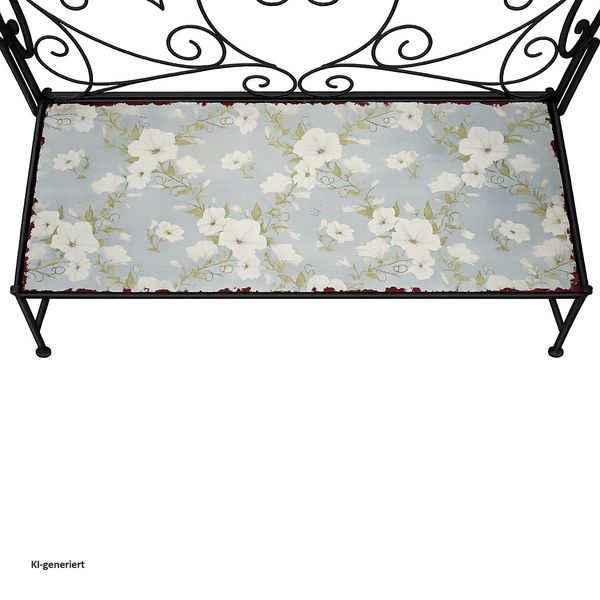 Produktbild: HTI-Living Gartenbank Celia Petunien Metallbank schwarz mit Motiv Sitzfl&auml;che 109 cm