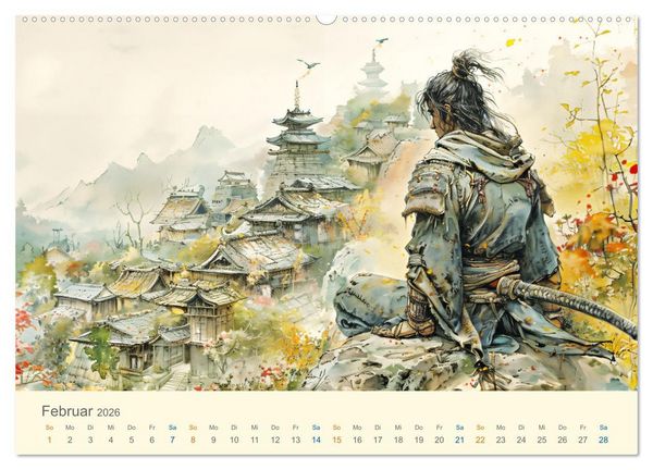 Produktbild: Samurai - whimsical inked style (Wandkalender 2026 DIN A2 quer), CALVENDO Monatskalender