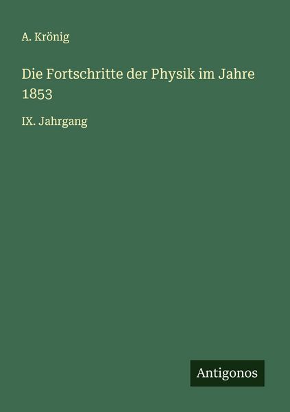 Produktbild: Die Fortschritte der Physik im Jahre 1853