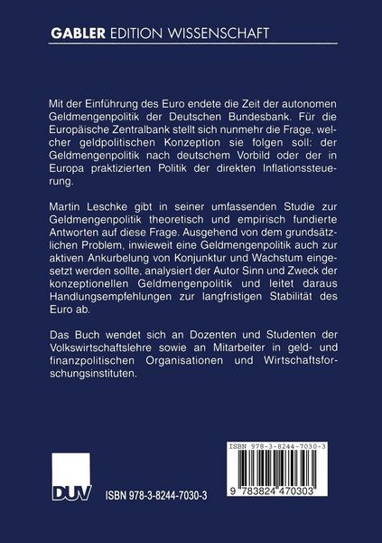 Produktbild: Geldmengenpolitik in Deutschland und Europa