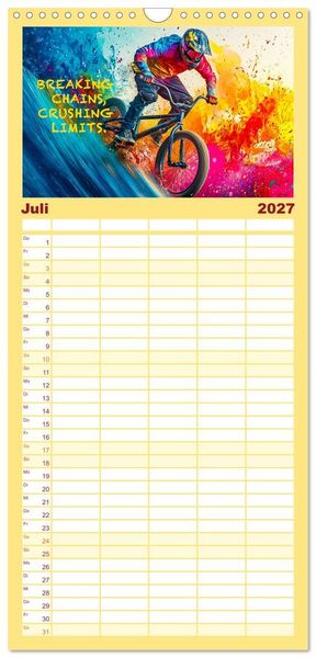 Produktbild: Familienplaner 2027 - BMX - Coole Slogans mit 5 Spalten (Wandkalender, 21 x 45 cm) CALVENDO