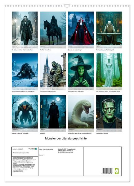Produktbild: Monster der Literaturgeschichte (Wandkalender 2026 DIN A2 hoch), CALVENDO Monatskalender