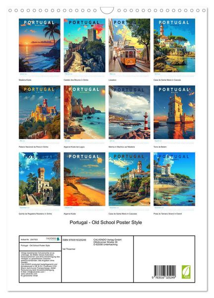 Produktbild: Portugal - Old School Poster Style (Wandkalender 2026 DIN A3 hoch), CALVENDO Monatskalender