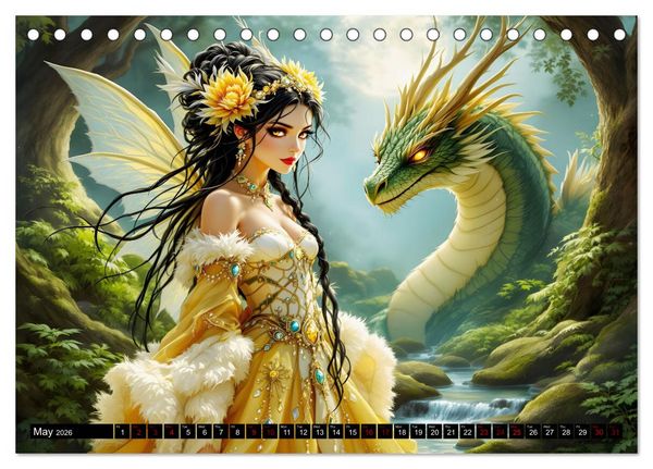 Produktbild: Elves and Dragons - A magical connection (Desk Calendar 2026 DIN A5 landscape), CALVENDO 12 Month DeskCalendar