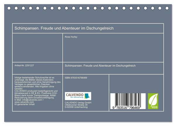 Produktbild: Schimpansen. Freude und Abenteuer im Dschungelreich (Tischkalender 2027 DIN A5 quer), CALVENDO Monatskalender