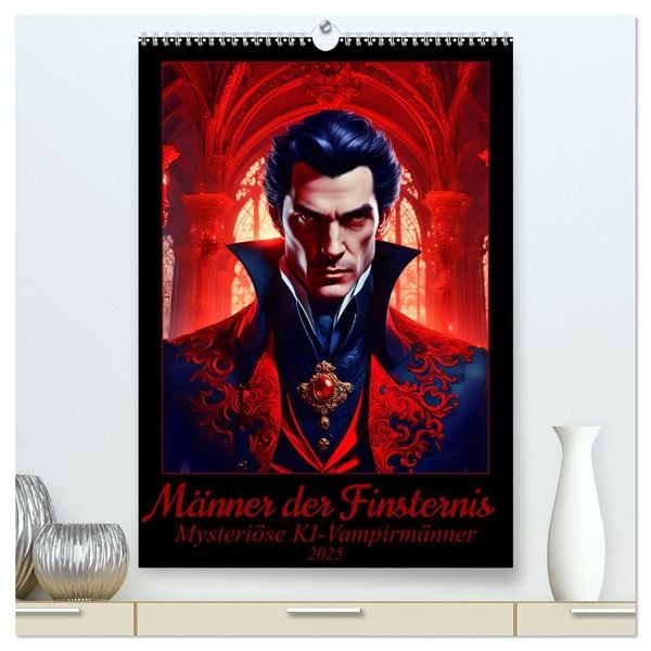 Männer der Finsternis - Mysteriöse KI-Vampirmänner (hochwertiger Premium Wandkalender 2025 DIN A2 hoch), Kunstdruck in H