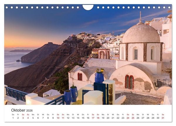 Produktbild: Santorini Fira & Firostefani (Wandkalender 2026 DIN A4 quer), CALVENDO Monatskalender