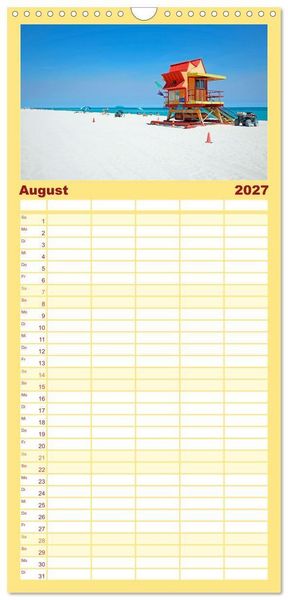 Produktbild: Familienplaner 2027 - Miami und Miami Beach mit 5 Spalten (Wandkalender, 21 x 45 cm) CALVENDO