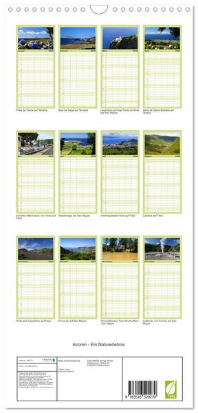 Produktbild: Familienplaner 2026 - Azoren - Ein Naturerlebnis mit 5 Spalten (Wandkalender, 21 x 45 cm) CALVENDO