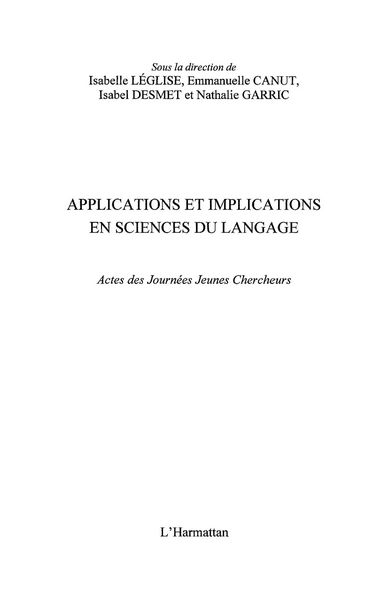 Produktbild: Applications implications sciences du la