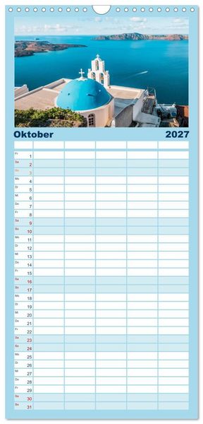 Produktbild: Familienplaner 2027 - Santorini - Die Perle der Kykladen mit 5 Spalten (Wandkalender, 21 x 45 cm) CALVENDO