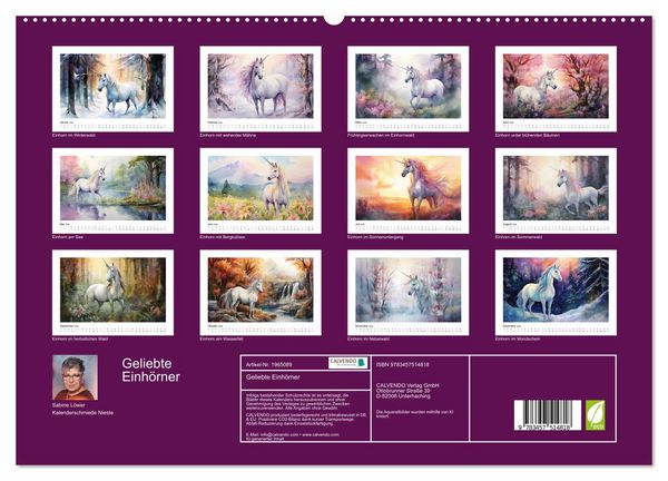 Produktbild: Geliebte Einh&ouml;rner (hochwertiger Premium Wandkalender 2026 DIN A2 quer), Kunstdruck in Hochglanz