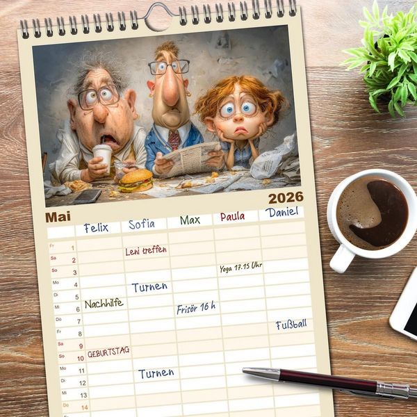 Produktbild: Familienplaner 2026 - Pause ist, wenn der Drucker druckt mit 5 Spalten (Wandkalender, 21 x 45 cm) CALVENDO