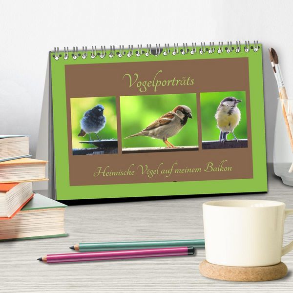 Produktbild: Vogelportr&auml;ts - Heimische V&ouml;gel auf meinem Balkon (Tischkalender 2026 DIN A5 quer), CALVENDO Monatskalender
