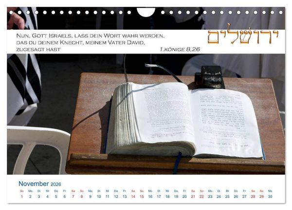 Produktbild: Jerusalem. Kalender mit Bibelworten (Wandkalender 2026 DIN A4 quer), CALVENDO Monatskalender