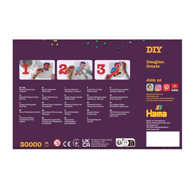 Produktbild: Hama 181-301 - B&uuml;gelperlen Midi 5+, Eimer mit 30.000 St&uuml;ck inkl. Stiftplatten Motiv Weihnachten