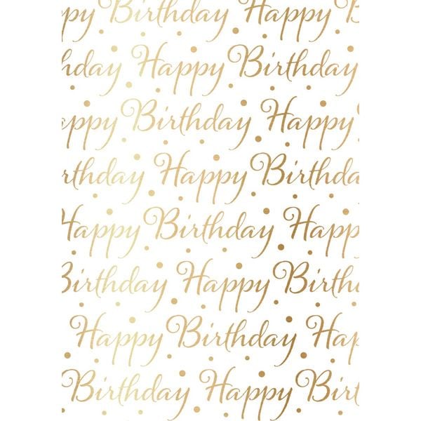 Produktbild: Idena Geschenkpapier Happy Birthday wei&szlig; gold metallisiert 70cmx150cm