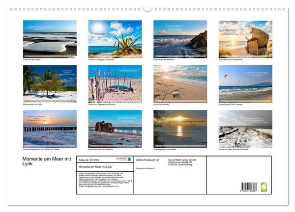 Produktbild: Momente am Meer mit Lyrik (Wandkalender 2027 DIN A2 quer), CALVENDO Monatskalender