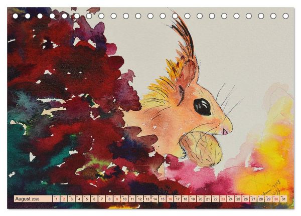 Produktbild: Eichh&ouml;rnchen in Aquarell (Tischkalender 2026 DIN A5 quer), CALVENDO Monatskalender