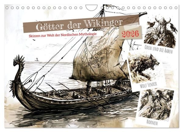 Produktbild: G&ouml;tter der Wikinger - Skizzen zur Welt der Nordischen Mythologie (Wandkalender 2026 DIN A4 quer), CALVENDO Monatskalender