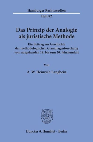 Produktbild: Das Prinzip der Analogie als juristische Methode.