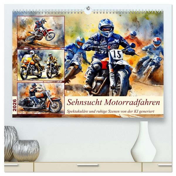 Sehnsucht Motorradfahren (hochwertiger Premium Wandkalender 2026 DIN A2 quer), Kunstdruck in Hochglanz