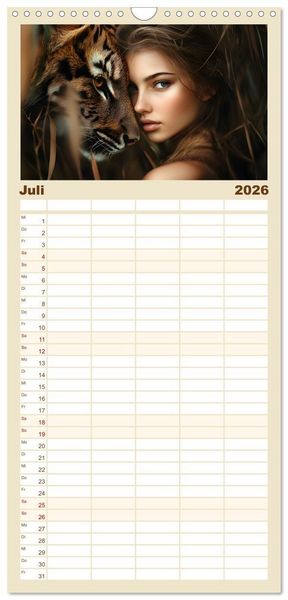 Produktbild: Familienplaner 2026 - Magische Tierliebe mit 5 Spalten (Wandkalender, 21 x 45 cm) CALVENDO