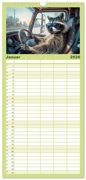 Produktbild: Familienplaner 2026 - Tierisch lustige LKW-Fahrer mit 5 Spalten (Wandkalender, 21 x 45 cm) CALVENDO