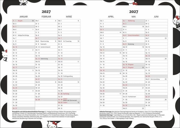 Produktbild: Hello Kitty 17-Monats-Kalenderbuch A5 2027 - 17 Monate. Von August 2026 bis Dezember 2027