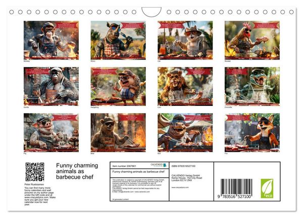 Produktbild: Funny charming animals as barbecue chef (Wall Calendar 2026 DIN A4 landscape), CALVENDO 12 Month Wall Calendar