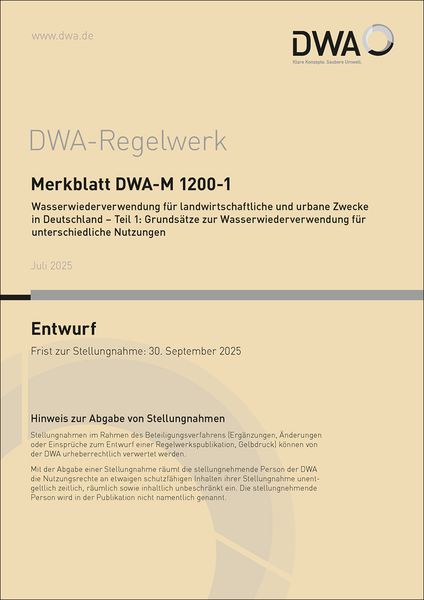 Produktbild: Merkblatt DWA-M 1200-1 Wasserwiederverwendung f&uuml;r landwirtschaftliche und urbane