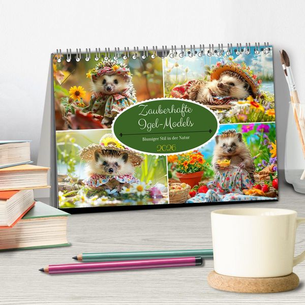 Produktbild: Zauberhafte Igel-Models. Blumiger Stil in der Natur (Tischkalender 2026 DIN A5 quer), CALVENDO Monatskalender