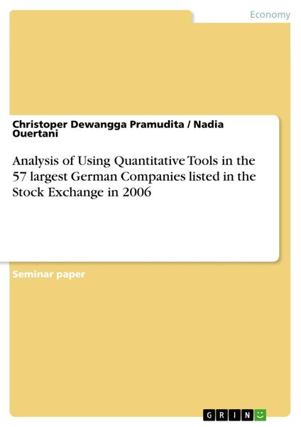 Produktbild: Analysis of Using Quantitative Tools in the 57 largest German Companies listed in the Stock Exchange in 2006
