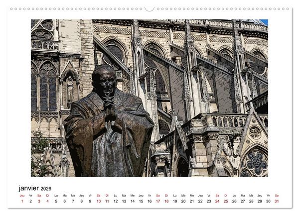 Produktbild: Notre-Dame de Paris en Cartoon (Calendrier mural 2026 DIN A2 vertical) calendrier de bureau