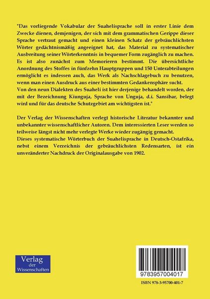 Produktbild: Systematisches W&ouml;rterbuch der Suahilisprache in Deutsch-Ostafrika